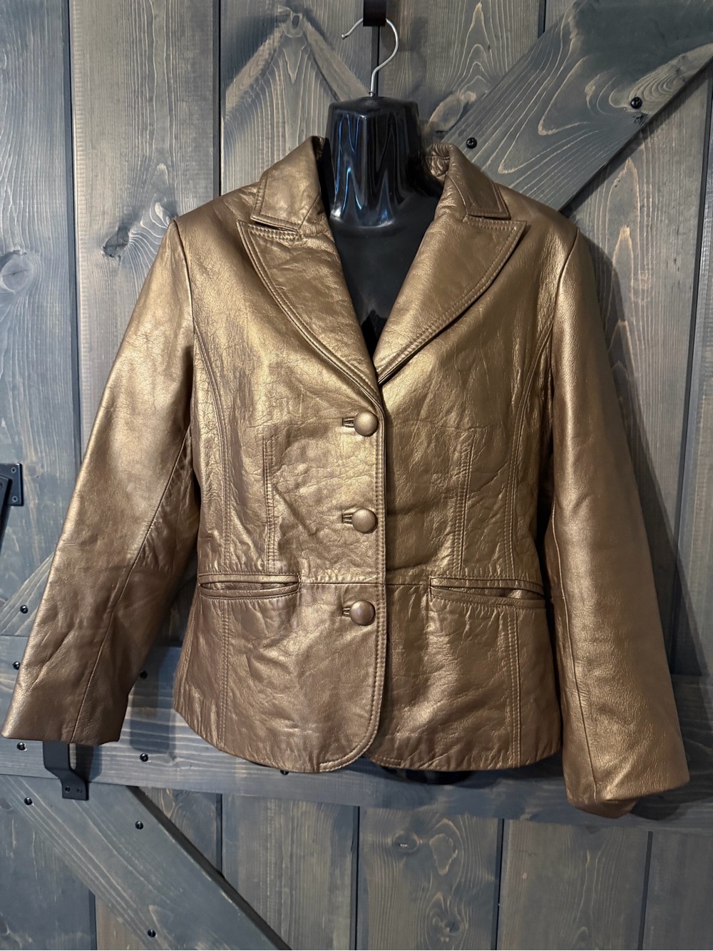 Bernardo Design Metallic Bronze/ Antique Gold Leather Blazer Jacket - Medium